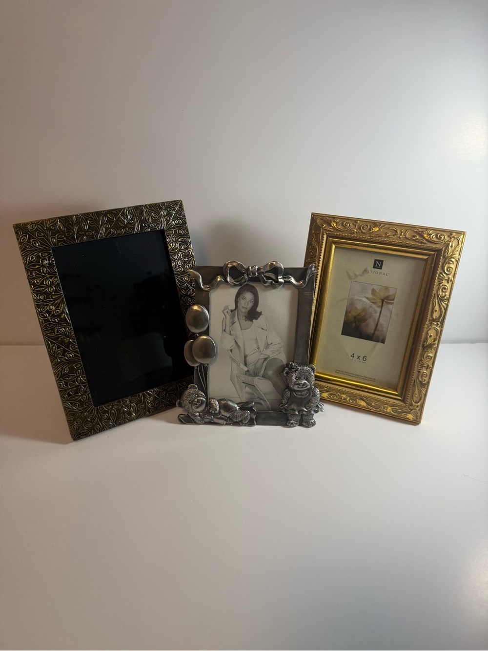 Vintage Small Ornate Gold/silver Brass. Metal Glass Picture Frames Lot Of 3